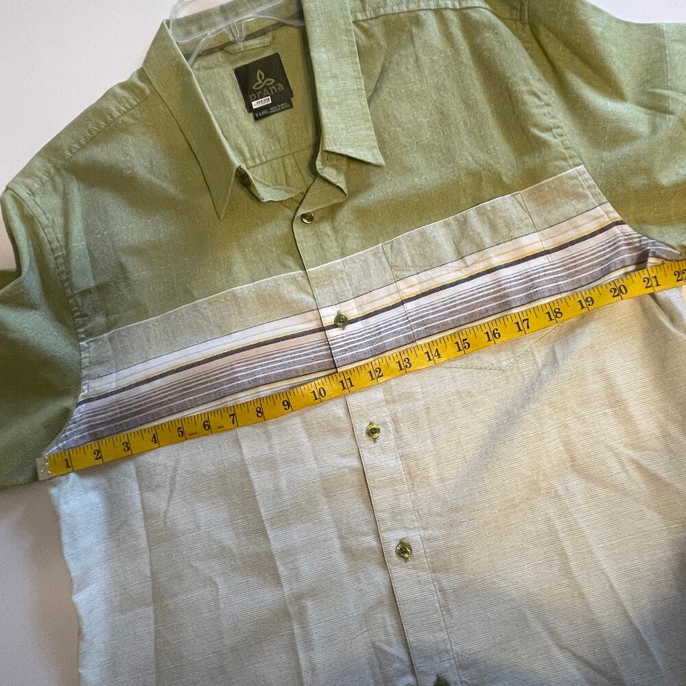 Prana Camino Camp Shirt Mens Size XL Green Striped Cotton Casual Button Down - Picture 9 of 11